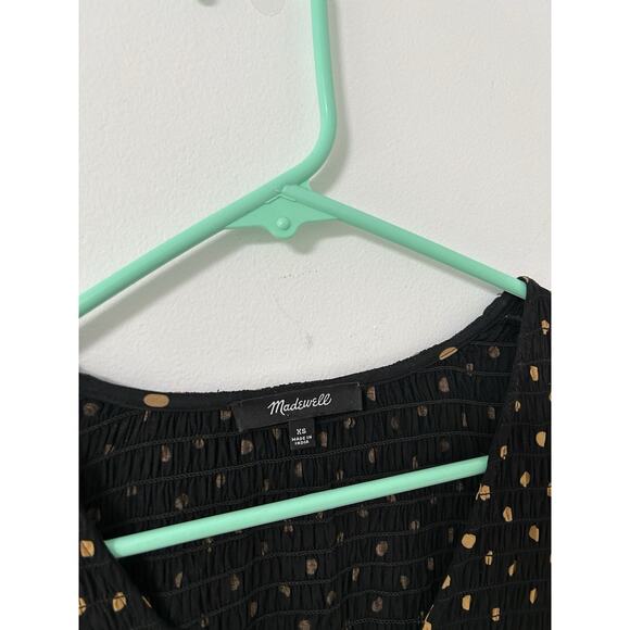 Madewell Women’s Lucie- SZ XS -V-Neck Smocked 3/4 Sleeve Polka Dot Mini Dress - Picture 4 of 9